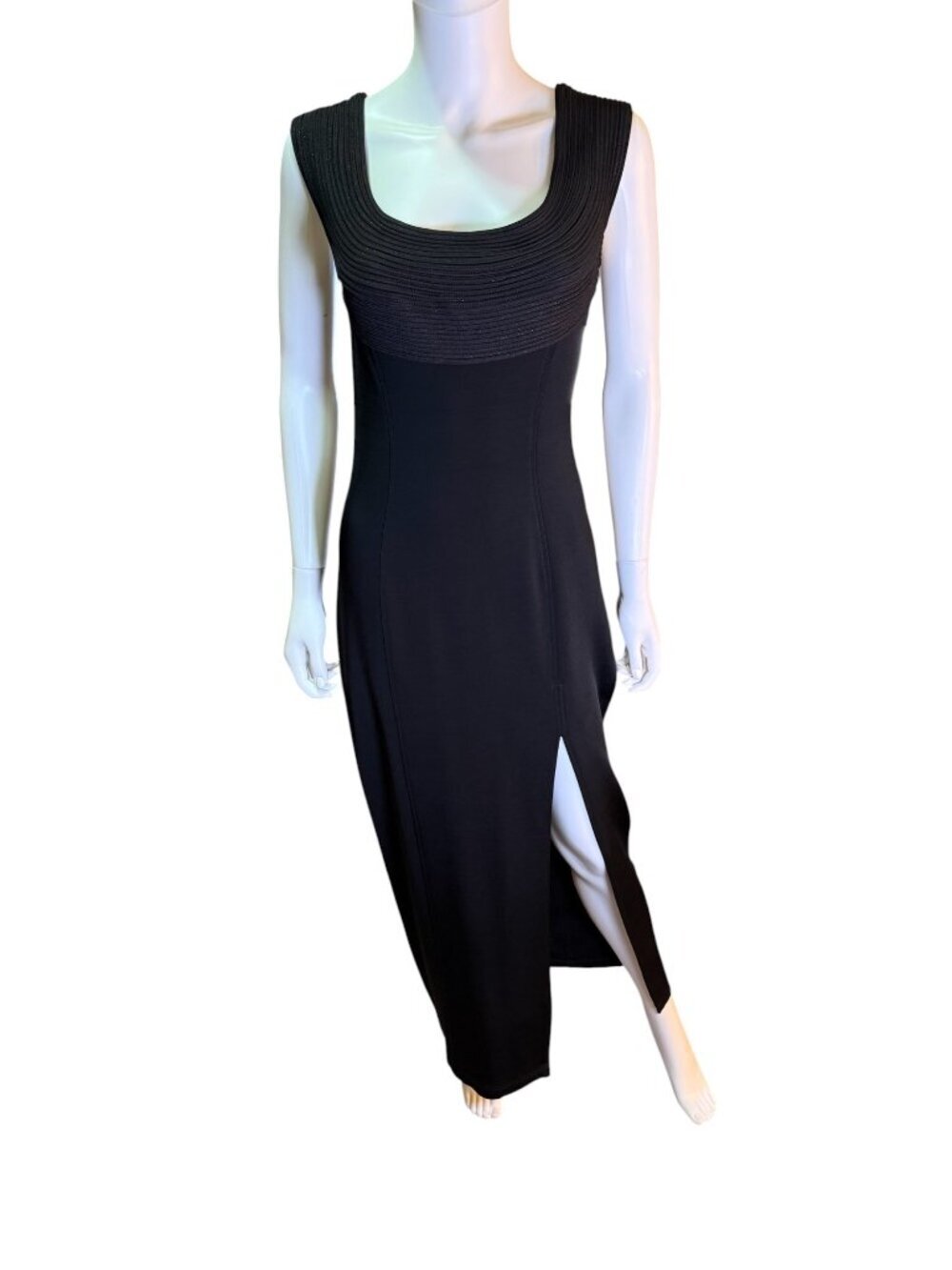 Tadashi Shoji Womens Vintage Formal Scoop Neck Side Slit Stretch Black Dress 8